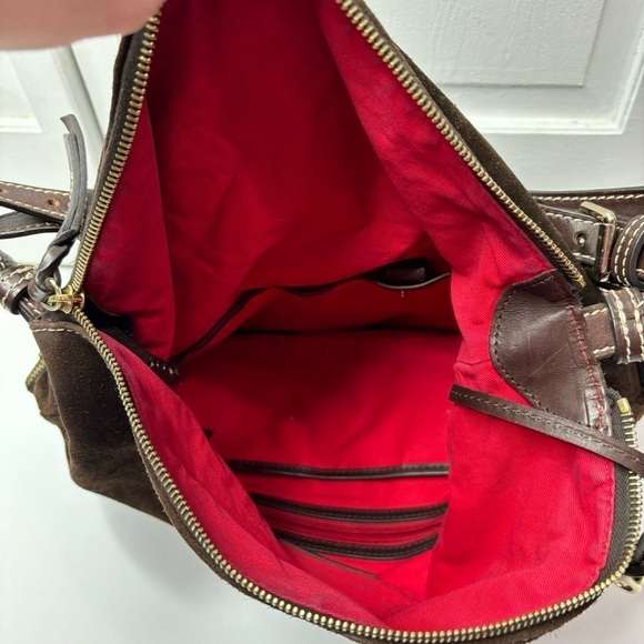 DOONEY & BOURKE Dark Brown Suede Dillen Pocket Sac Satchel - Picture 3 of 5